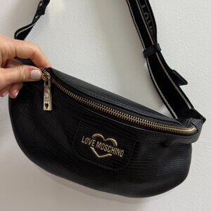 Moschino Black Leather Fanny Pack